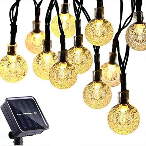 Solar String Lights Outdoor,Bubble Ball Lights with 8 Modes Waterproof Fairy Lights for Indoor Outdoor Christmas Party Wedding Garden Normal White 6.5m 30LED Cover