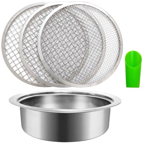 3PCS Interchangeable Mesh Soil Sifter for Gardening - 3/6/9mm Stainless Steel Stackable Sieve with...