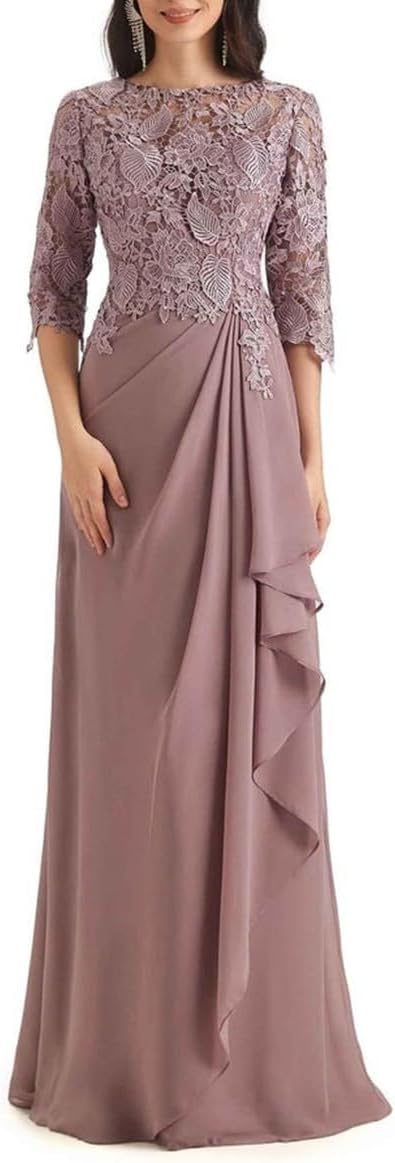 Chiffon Mother of The Bride Dresses Formal Long Lace Evening Dresses for Women with Sleeves - Image 4