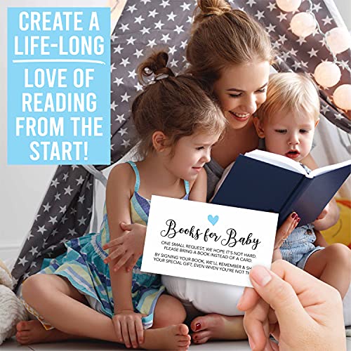 25 Books For Baby Shower Request Cards - Blue Baby Shower Invitation Inserts, Book Request Baby Shower Guest Book Alternative, Bring A Book Instead Of A Card, Baby Shower Book Request For Boys #TOP6