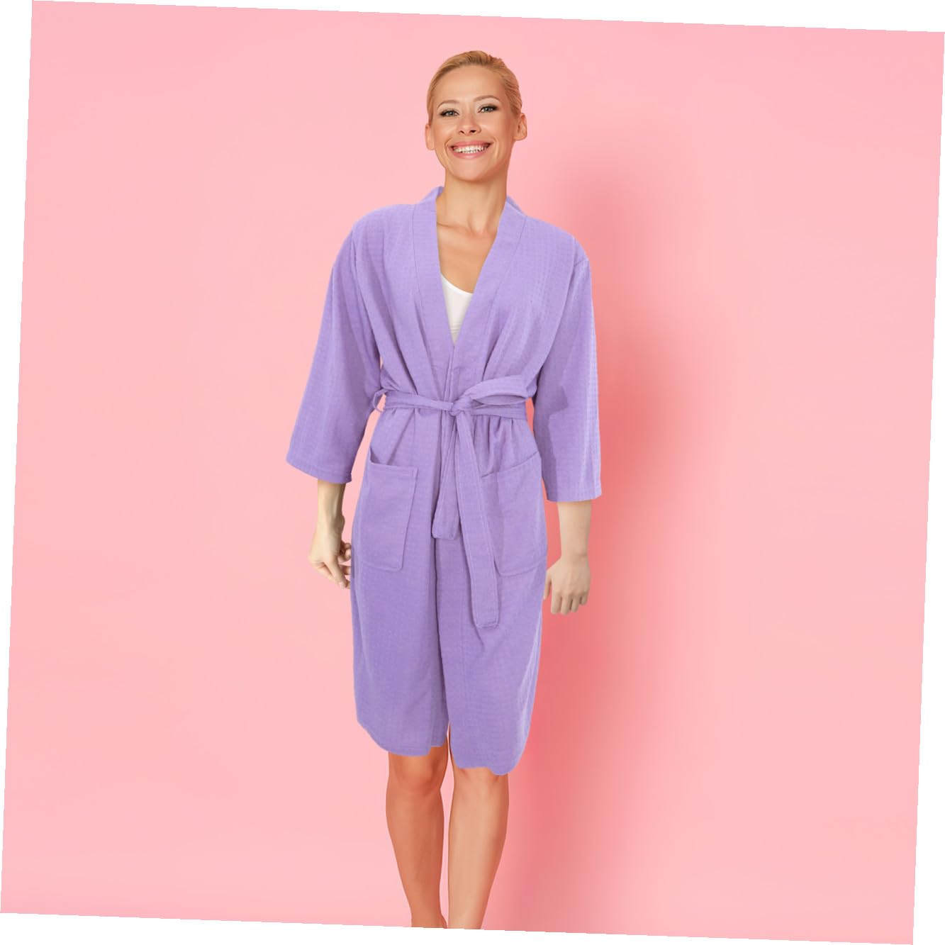 Bademantel Morgenmantel Bademäntel Nachthemd Duschen Spa-Kleid Waffelmantel Nachthemd Nachtwäsche Duschmantel Robe Kleid Langes Gewand Duschmäntel Waffelstoff Blue