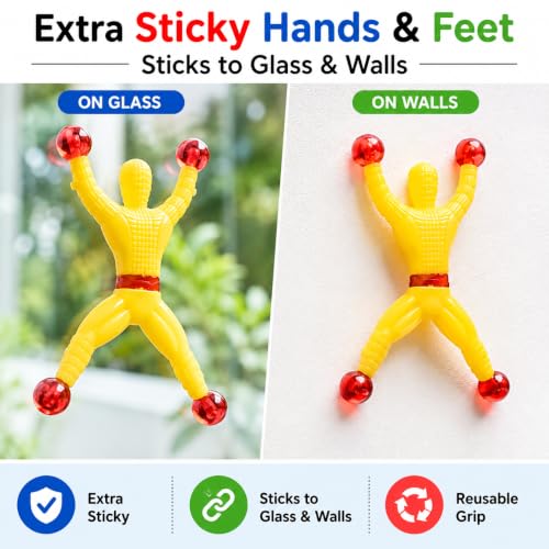 Image of Wall Climbing Sticky Man Action Figures, 5 Pcs Pack Flexible Throwing Toy Set with Red Grip Balls, Random Colour Climber Men Party Return Gifts for Kids Indoor Play