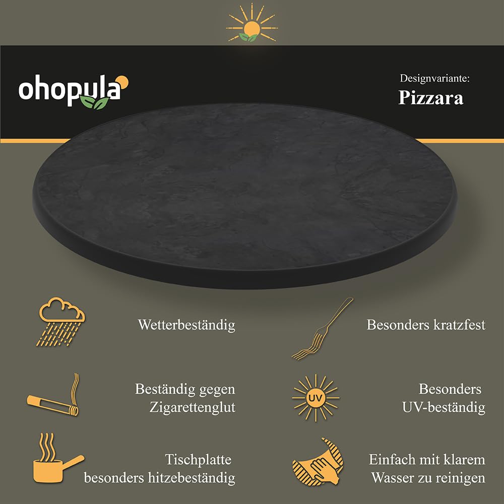 Pizzara | Premium-Tischplatte, rund, Ø85cm, wetterfest, stoß- und Kratzfest, Tischplatte für Bistro- und Stehtische | für Innen- und Außen