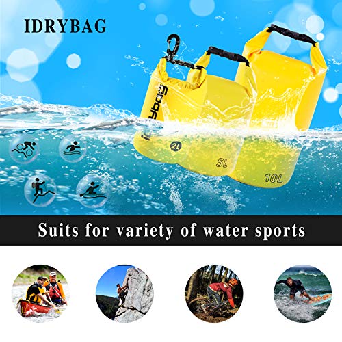 Image of IDRYBAG Dry Bag Waterproof Floating, TPU Waterproof Bag Roll Top, 2L,5L,10L Dry Bag Kayak Storage for Kayaking, Boating, Rafting, Fishing, Swimming, Hiking, Camping, Travel, Beach