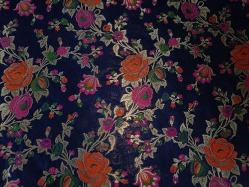 Tissu brocart jacquard roses multicolores laize 111cm pour couture