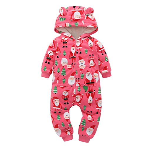 Image of Sharemen Baby Boys Girls Thicker Grid Jumpsuit Hoodie Romper Outfit Bodysuit (0-6 Months, Red)