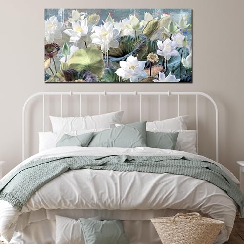 Tableau mural fleur de lotus blanc aquarelle AEFOUU 20x40 cm