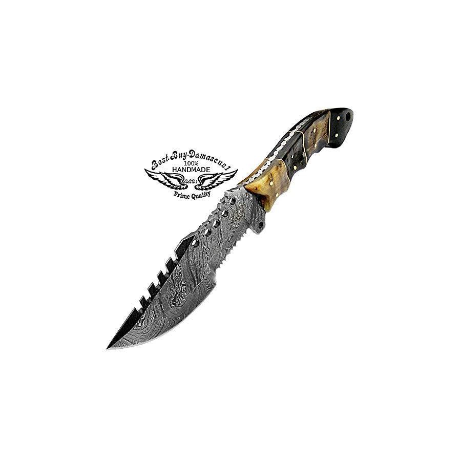 Handmade-Damascus-Steel-Tracker-Knife-95-Inch-Knifes-real-Ram-horn-Handel-Knives-Bushcraft-EDC-Survival-Knife-for-Men-Tactical-Tracker-Knife-Fixed-Blade-Knife-Premium-Quality-Knife-Mens-Gift Handmade Damascus Steel Tracker Knife - 9.5" Inch Knifes real Ram horn Handel Knives - Bushcraft- EDC Survival Knife for Men-Tactical Tracker Knife- Fixed Blade Knife- Premium Quality Knife- Mens Gift