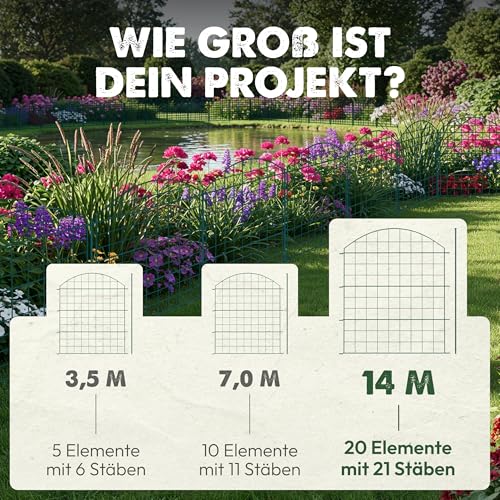 LAINFELD Teichzaun Komplettset | 20 Zaunelemente aus Metall mit Pfosten | Poolzaun für Kinder Steckzaun Gartenzaun zum Stecken flexibel Garten Zaun