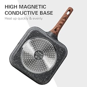 Nonstick Grilling Pan for Stove Tops, 9.5 Inch Square Grill Pan for Indoor Cooking, Granite Coating Grill Skillet with Pour Spouts, Versatile Griddle, Induction Steak Pan, PFOA Free Nonstick Grilling Pan for Stove Tops 95 Inch Square Grill Pan for Indoor Cooking Granite Coating Grill Skillet with Pour Spouts Versatile Griddle Induction Steak Pan PFOA Free