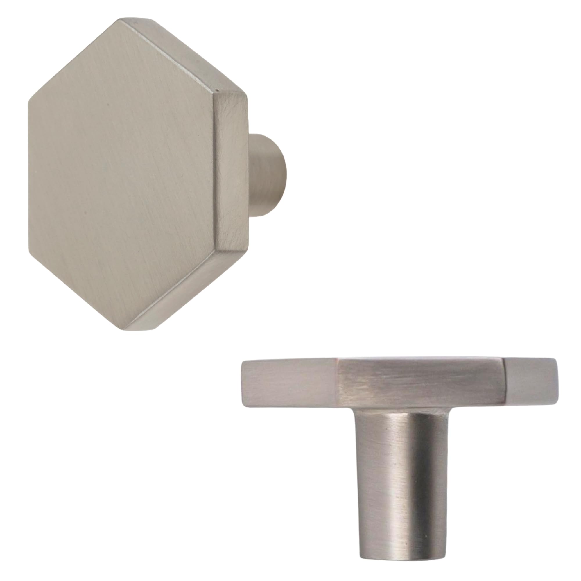 Keypak Satin Nickel 10 Pack Hexagonal Knobs 35Mm - Modern Cabinet & Drawer Knob Handles For Kitchen Cabinets, Cupboards, Wardrobes, Furniture & Diy Renovations (Satin Nickel)