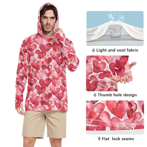 Cartoon Cute Red Love Hearts Sun Protection Hoodies Long Sleeve Swim Shirts Swim Shirt UPF 50+ S4