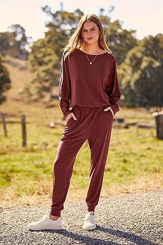 PRETTYGARDEN Women's Fall 2 Piece Lounge Set Long Sleeve Tops Ribbed Pants Spring Matching Sweatsuit Travel Outfits Clothes