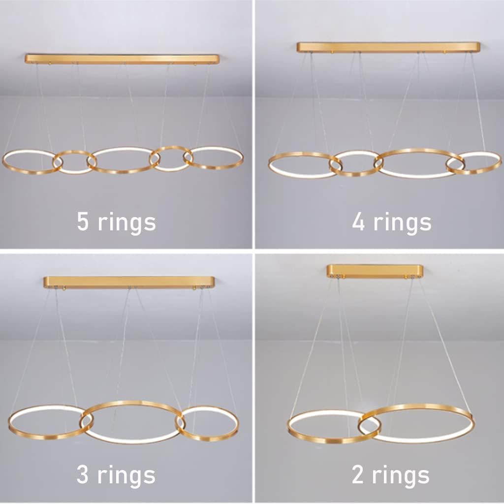 Lampada a sospensione Lampada a sospensione a LED Lampadario moderno per tavolo da pranzo Lampadario regolabile in altezza Lampada da soggiorno Dimmerabile con telecomando Anelli in alluminio Lampada