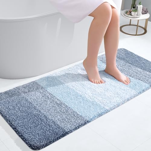 Image of OLANLY Bathroom Runner Rugs Mat 44x20, Extra Soft Absorbent Microfiber Bath Rugs, Rubber Backing, Quick Dry, Washable Long Bath Mats for Bathroom Floor, Tub and Shower, Home Decor Accessories, Blue