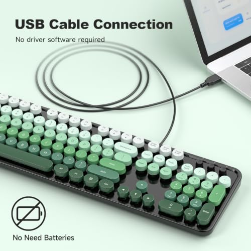 Image of MOFII Computer Keyboards Wired, Plug Play USB Full Size Typewriter Keyboard, Cute Colorful Aesthetic Keyboard with Foldable Stands for Windows PC Laptop (Black Green)