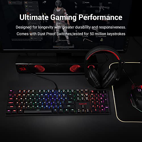 Redragon Mechanical Gaming Keyboard Rgb Led Backlit Low Profile Wired Macro 104 Keys Red Switches For Windows Gaming Pc (Black) #TOP6