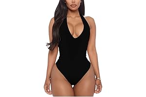 Women's Sexy Sleeveless Halter V Neck Backless Leotard Bodysuit Tops