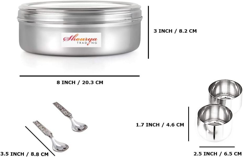 Stainless Steel Spice box with Non Breakable Transparent glass,Stainless Steel Spice Box with 7 container and 7 Small Spoons,Spice Box,Size 12 No,Color-Silver