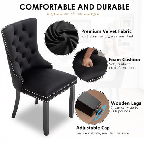 Image of Velvet Dining Chairs, Tufted Kitchen & Dining Room Chairs, Black, Set of 6