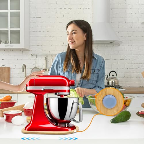Image of Bamboo Mixer Slider Mat for Kitchen Aid Artisan Mini 3.5 Quart Tilt-Head Stand Mixer, Sliding Board Kitchen Appliance Storage Attachments, Countertop Moving Tray Accessories for Kitchen Aid