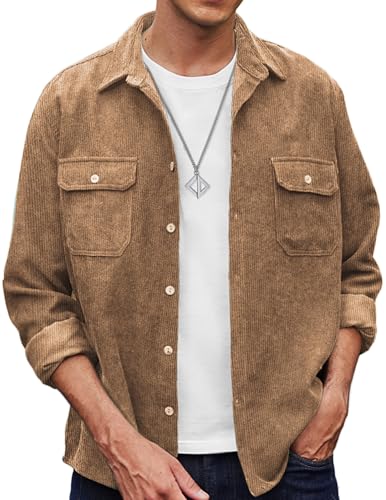 Image of COOFANDY Men's Corduroy Shirt Casual Button Down Shirt Jacket Lightweight Shacket