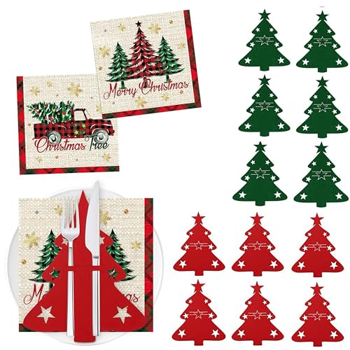 THXFUNAREA THXFUNAREA 12 Stück Besteckhalter Filz Stern Rot/Grün +...