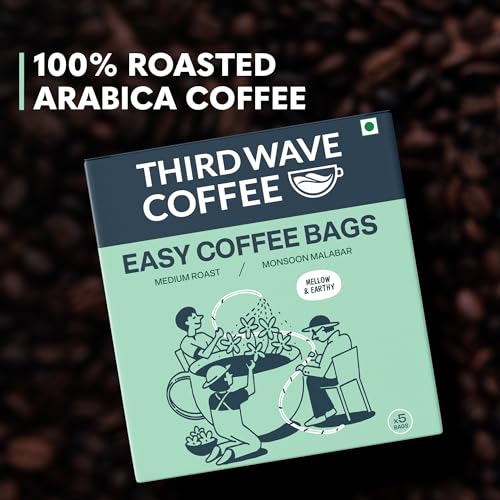 Image of THIRD WAVE COFFEE Easy Coffee Bags, Dark Roast, (Monsoon Malabar, 5 Bags)