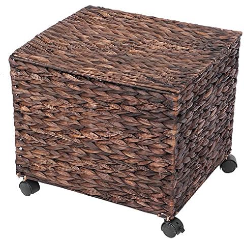 Seagrass Storage Chest Basket, Multipurpose Seagrass Storage Basket Rolling Storage Container with Handles and Lid for Home Cover