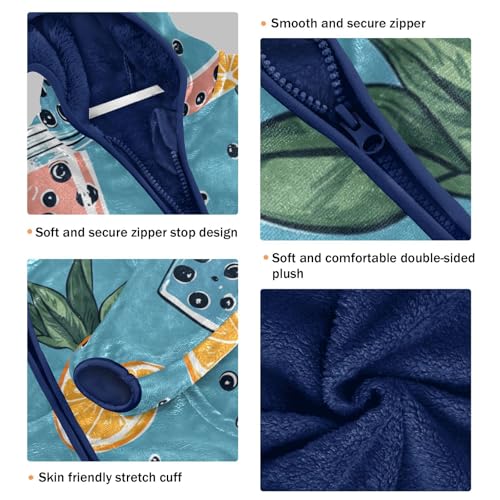 Colorful Bubble Tea and Oranges Girls Fleece Jacket Girls Fall Jacket Girls Zip Up Hoodie Girls Sherpa Jacket 2-10T3