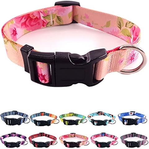 HRTTSY Nylon Dog Collar with Funny Floral Plaid Patterns Printed, Soft Padded Comfy Adjustable Puppy Collars, Quick Release Buckle Pet Dog Collar for Small Medium Large Dogs Cover
