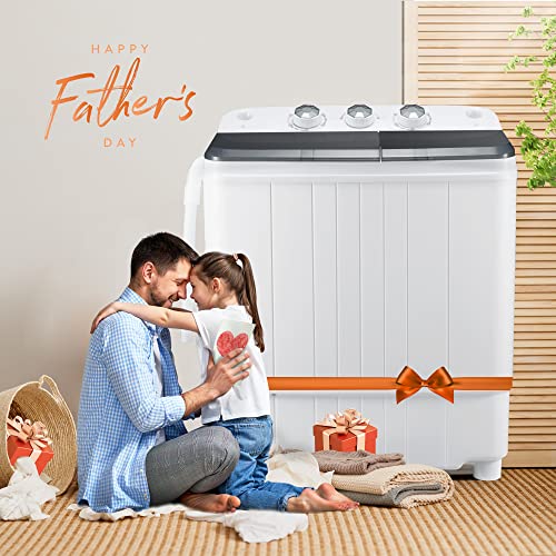 Homguava Portable Washing Machine 17.6Lbs Capacity Washer And Dryer Combo 2 In 1 Mini Compact Twin Tub Washing Machine Laundry Washer(11Lbs) & Spinner(6.6Lbs) With Built-In Gravity Drain Pump,Low Noise And Easy Store For Apartment,Dorms,Rv Camping(Grey+White) #TOP1