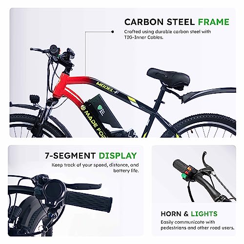 Image of F Lite Electric Cycle | 27.5 inch Wheels with Front Suspension | Dual Disc Brakes | Fast Charging | Up to 40 Km Range on PAS | Make in India Certified (Red)