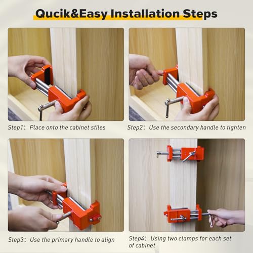 Image of Cabinet Clamps, Cabinetry Clamps Cabinet Face Frame Clamps Cabinet Installation Clamps Cabinet Tools with Two Side Screws and Alignment Plate, 2 Pack, Up to 440 lbs Load Capacity, Orange