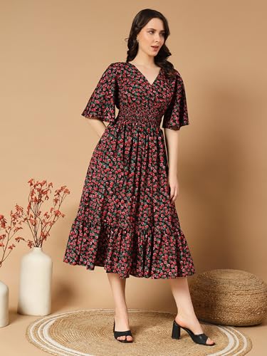 Image of ZWERLON | Beautiful Floral Pattern | Midi Length | Eye-Catching Design | Perfect for Casual |Flattering Fit and Soft | Comfortable Fabric