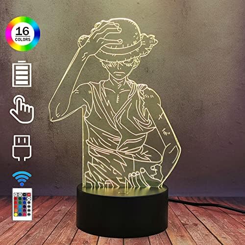 Monkey D Luffy Zoro Night Light, Japan Anime 3D LED Lamp, 16 Color Change Desk Lamp with Remote Control, Home Bedroom Art Decor Birthday Christmas Party Toy Gift for Kids Baby Teen