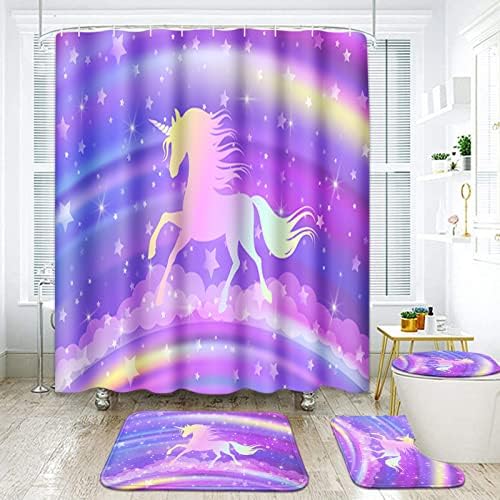 Alishomtll 4 Pcs Mermaid Rainbow Kids Shower Curtain Sets