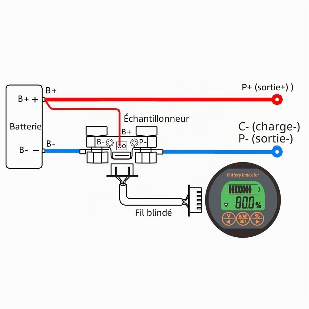 Ampnogy Batteriemonitor testeur voltmètre ampèremètre 8-120V 0-350A 999Ah pour Auto Auto Motorboot Wohnwagen Wohnmobil Wohnmobil solaire