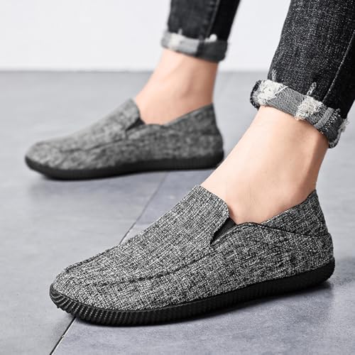 MILDSEVEN Men's Casual Linen Shoes, Fashion Simplicity Breathable Canvas Shoes, Comfortable Retro Loafers,40,Black4