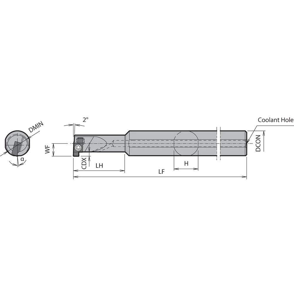 KYOCERA SIGEL1213DEH Internal Grooving Tool Holder, Left Hand, 0.1770" Cut Depth, 7.0900" Length, 0.7500" Shank Diameter