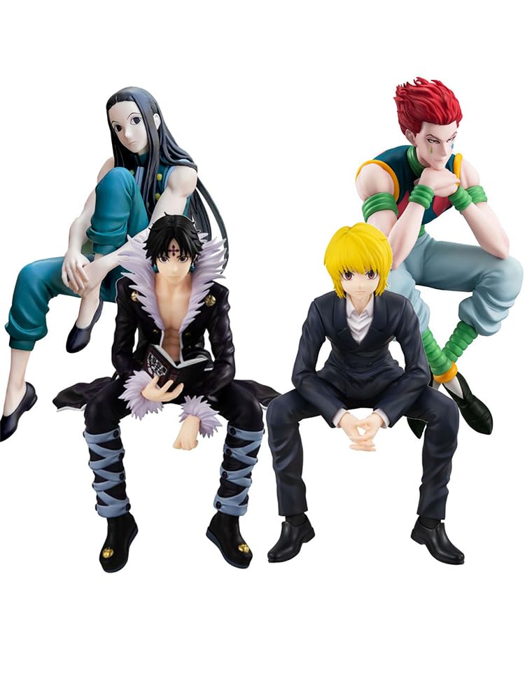 Zhongkaihua Anime Figures Sets of 4 Kurapika & Chrollo Figure Illumi Zaoldyck & Hisoka Sitting Position Figure PVC Statue Model Desktop Ornament