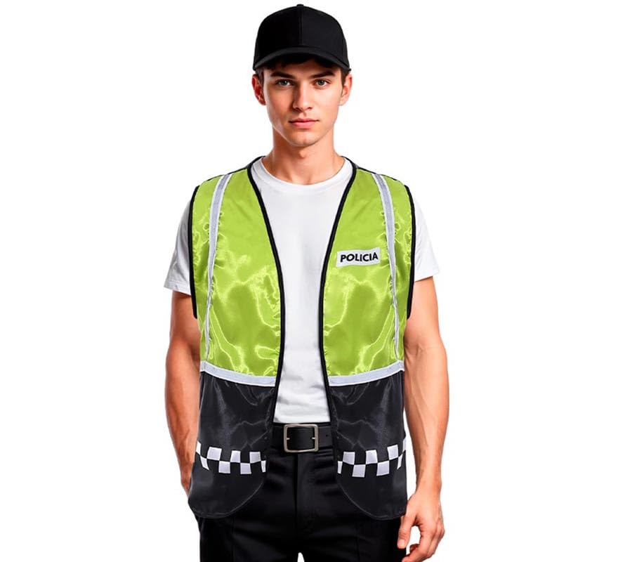 Partilandia | Chaleco de Policía verde a cuadros adulto (Talla Única)