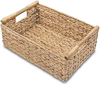 Zeeda Small Wicker Baskets for Organizing, Hyacinth Baskets for Storage, Wicker with Wooden Handle