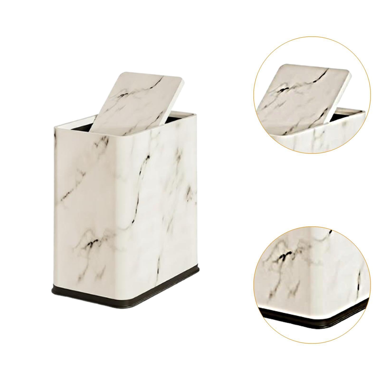 Cubo de Basura de Baño con Tapa Tipo Prensa, Cubo de Basura Delgado, Cubo de Basura Doméstico, Blanco, Individual