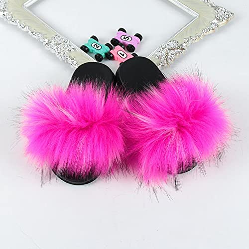 Girls Faux Fur Slippers Indoor Outdoor Furry Slides Colorful Beach Sandals Shoes2