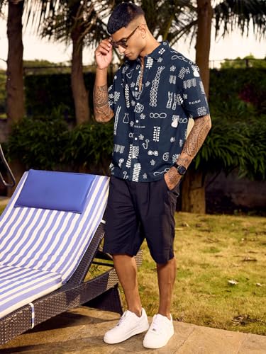 Image of Bewakoof Men's All Over Printed Oversized Fit Half Sleeve Collar Pure Cotton Shirt