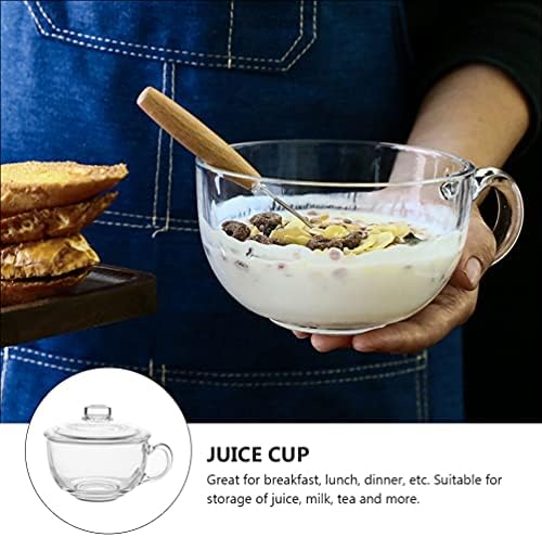 SOLUSTRE Crystal Clear Cereal Glass Cup With Lid And Handle 600ml Glassware Cereal And Soup Bowl Ice Cream Bowl Water Cup Milk Drinking Cup For Home Office