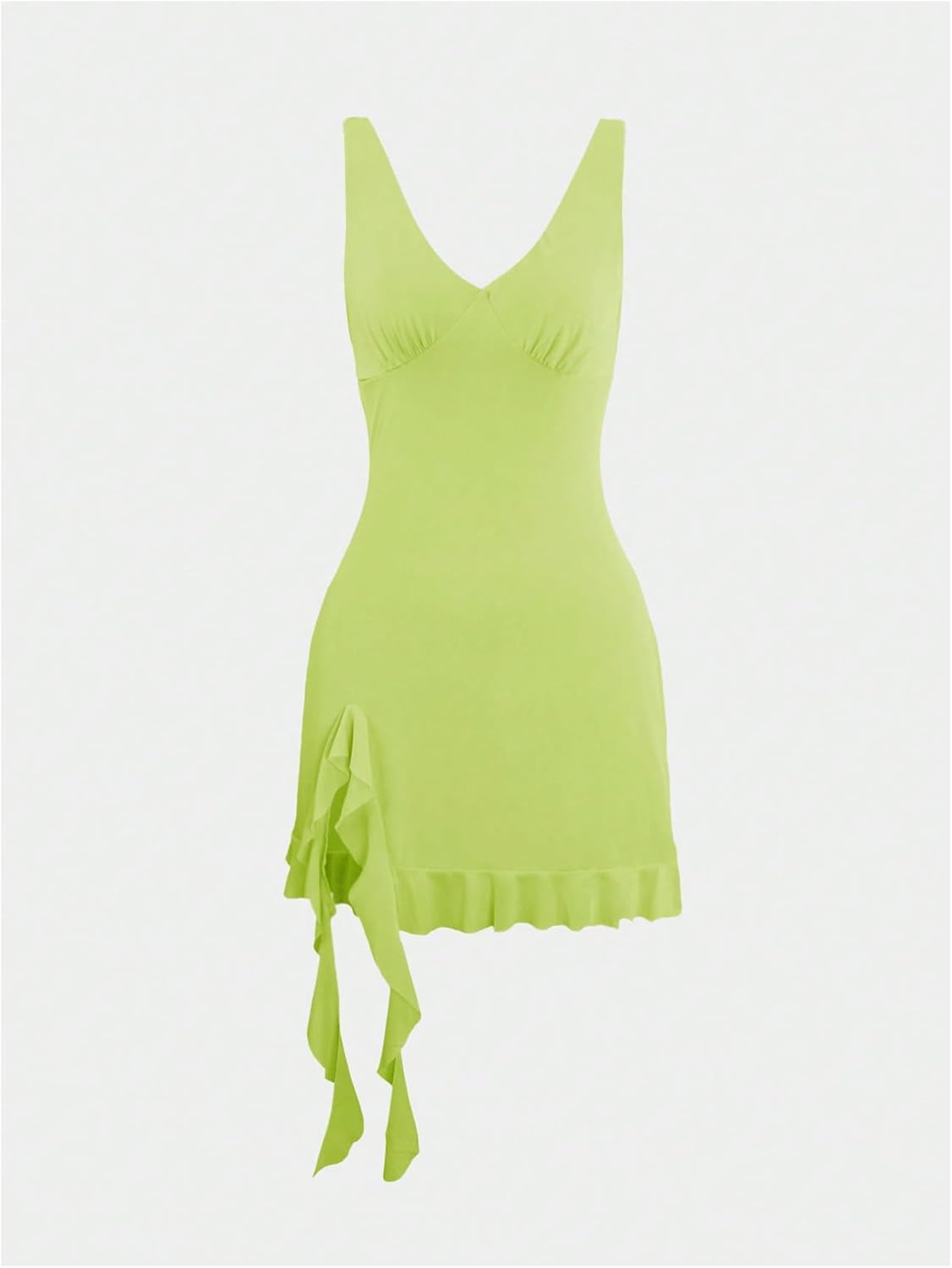 Floerns Women's Y2K Ruffle Mesh Tank Dress Open Back V Neck Party Club Asymmetrical Mini Dresses - Image 5