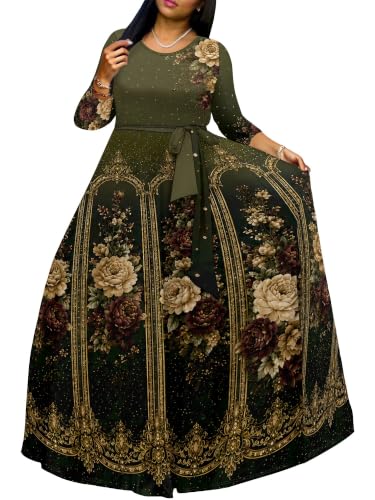 Image of PinkPatty Women's Plus Size V Neck 3 /4 Sleeve Wrap Maxi Dress with Belt