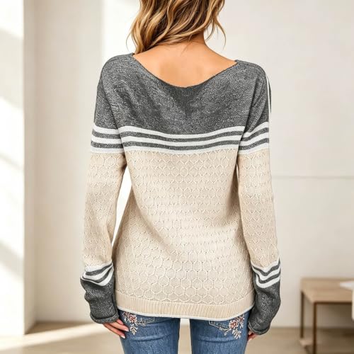 Sweater for Women Long Sleeve Clothing Crew Neck Color Block Pullover - image 3
